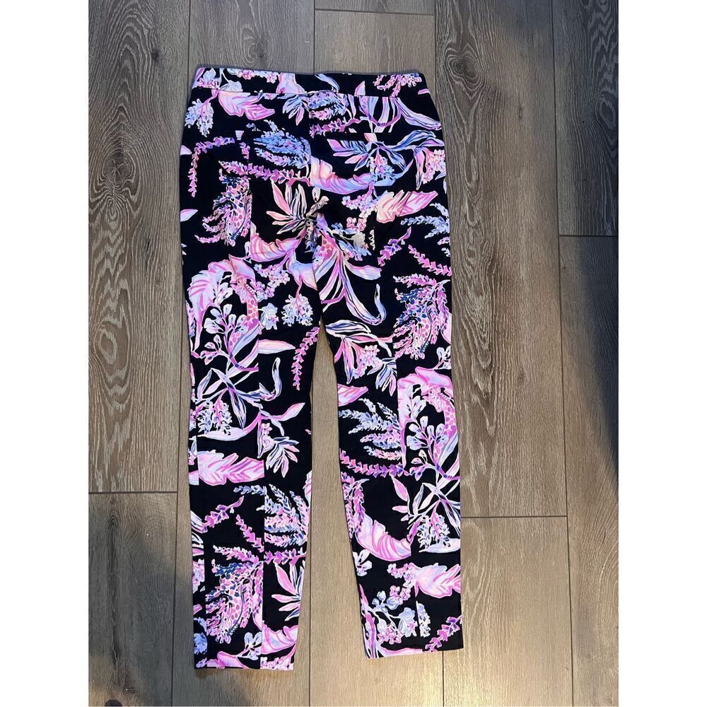 Lilly Pulitzer Women's 4 Kelly Ankle Pants Black Pink Purple Wildflower Floral - Picture 7 of 13